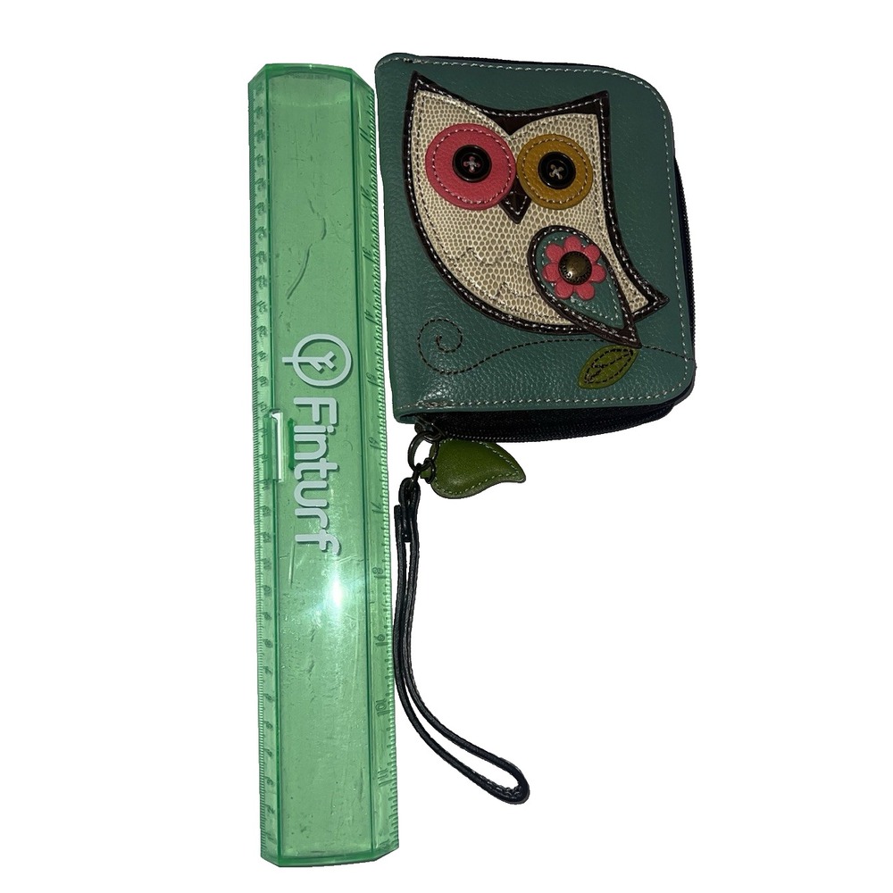 Chala Owl Teal Zip Around Wallet Wristlet Faux Leather Bird Theme Organizer - Picture 4 of 6